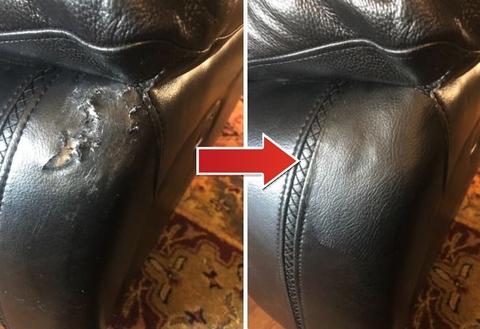 Cuir liquide pour réparation belino-cuir noir avant et après l'emploi