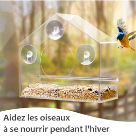 Mangeoire transparente avec ventouses - le moineau