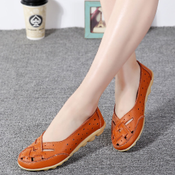 Ballerines en cuir confortables pour femme orange