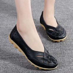 Ballerines en cuir confortables pour femme couleur verte