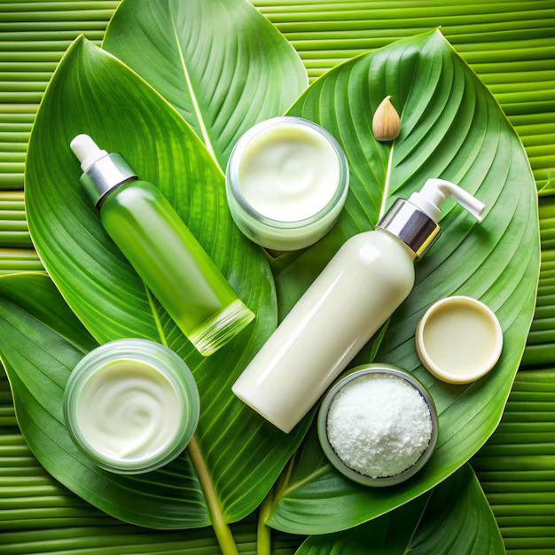 Cosmetic Skin Care Products Body Lotion Hair Shampoo Face Creme Green Leaves As Background Top View Copy Space Natural Eco Beauty Organic Green Skin Care Concept 1028938 390839