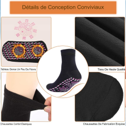 Chaussettes magnétiques TourmaRelief portées avec des chaussures pour un confort au travail.