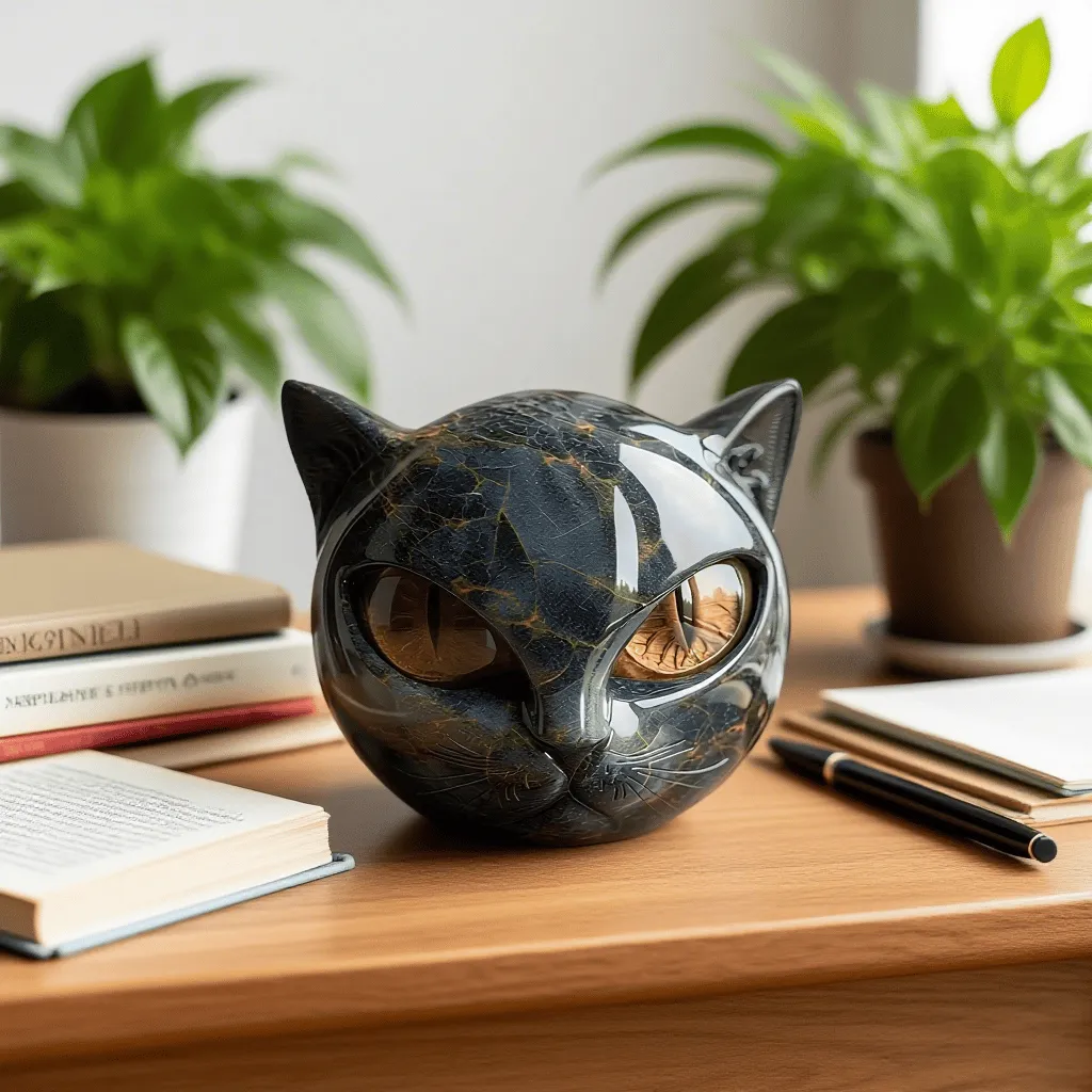 Black Cat Stone Sculpture décoration élégante pour bureau