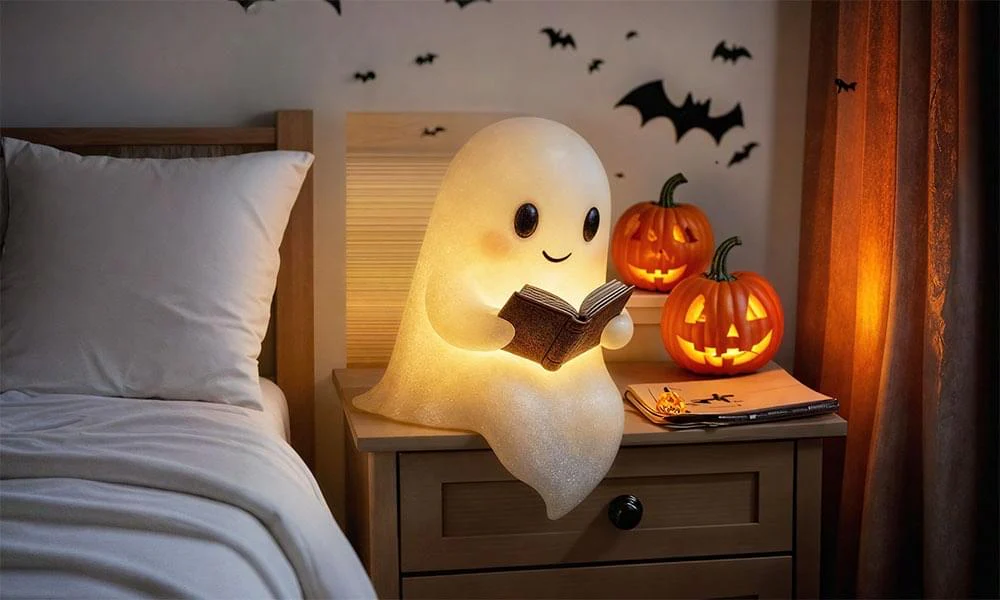 Vue de côté de la lampe fantôme montrant sa forme en 3D.