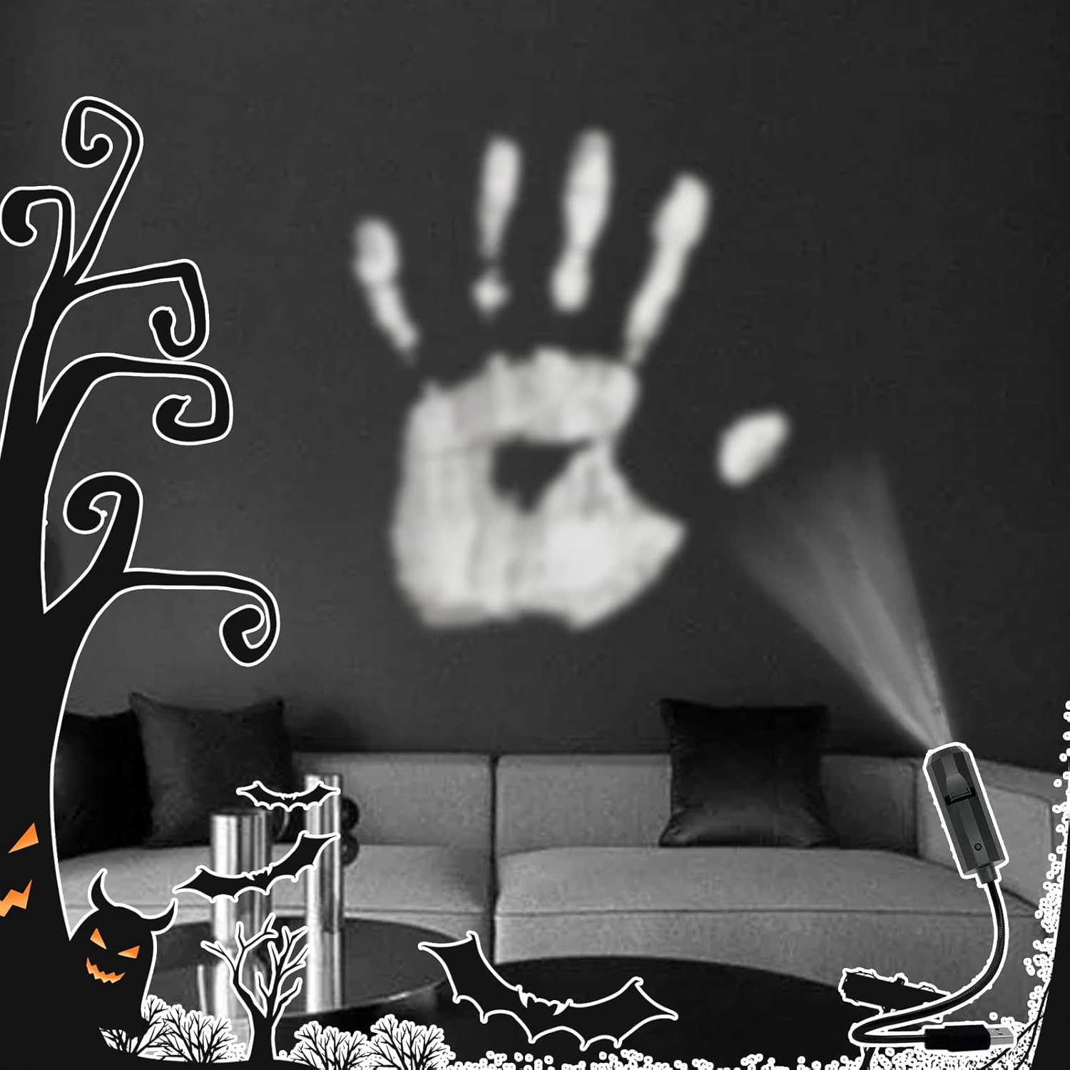 Projecteur LED Halloween avec base magnétique et éclairage coloré pour décoration de fête