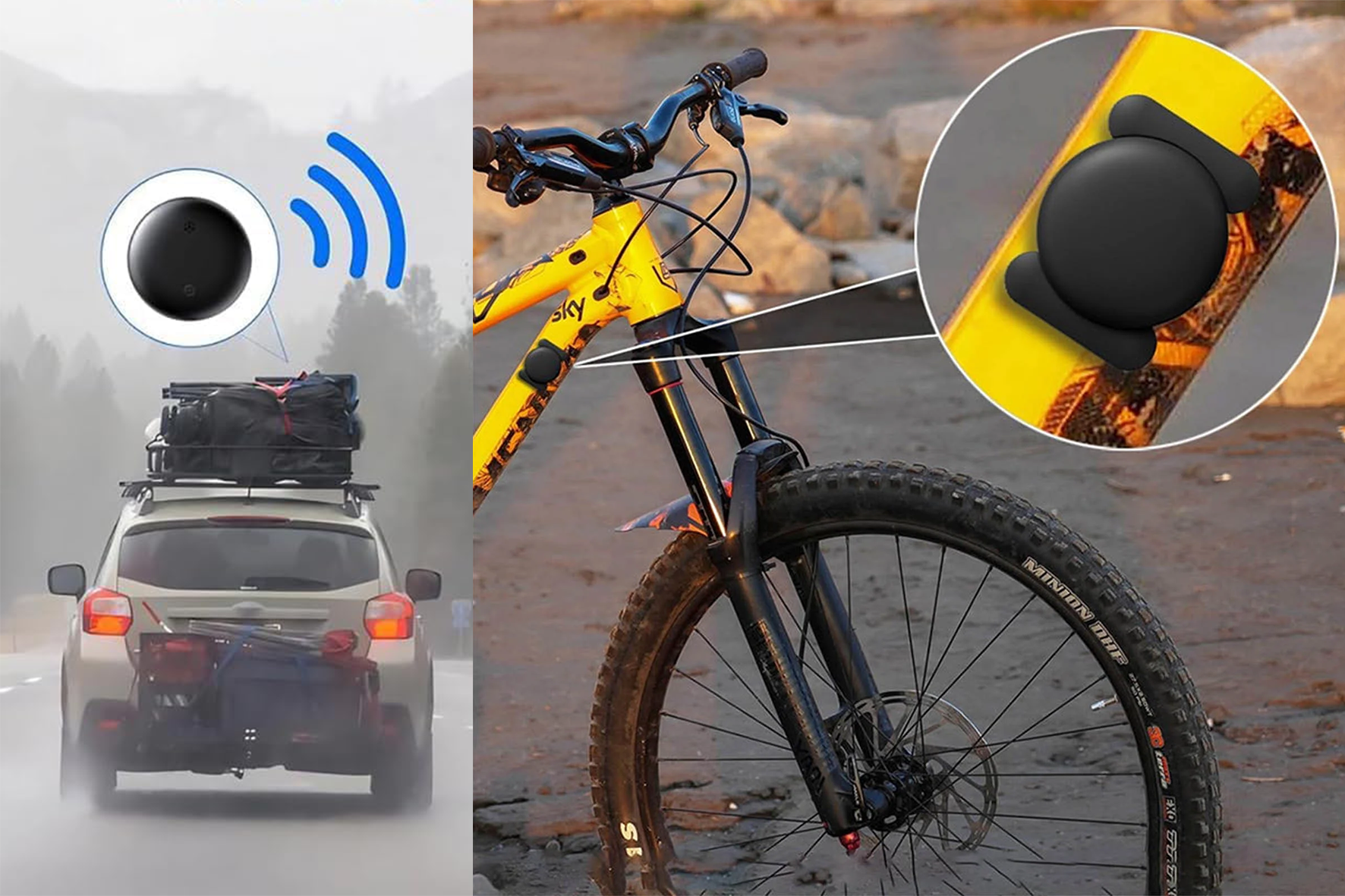 Traceur GPS aimanté fixé sous le châssis d’une voiture