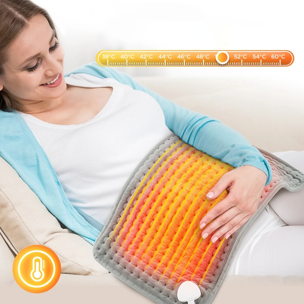 Vue d’ensemble de la couverture électrique gris argenté posée à plat.