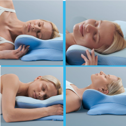 Personne dormant paisiblement sur l’oreiller, ambiance tamisée.