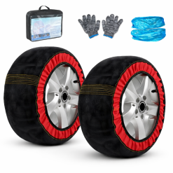 paire de chaussettes neige musher taille 3 posées à plat pour pneus de voiture