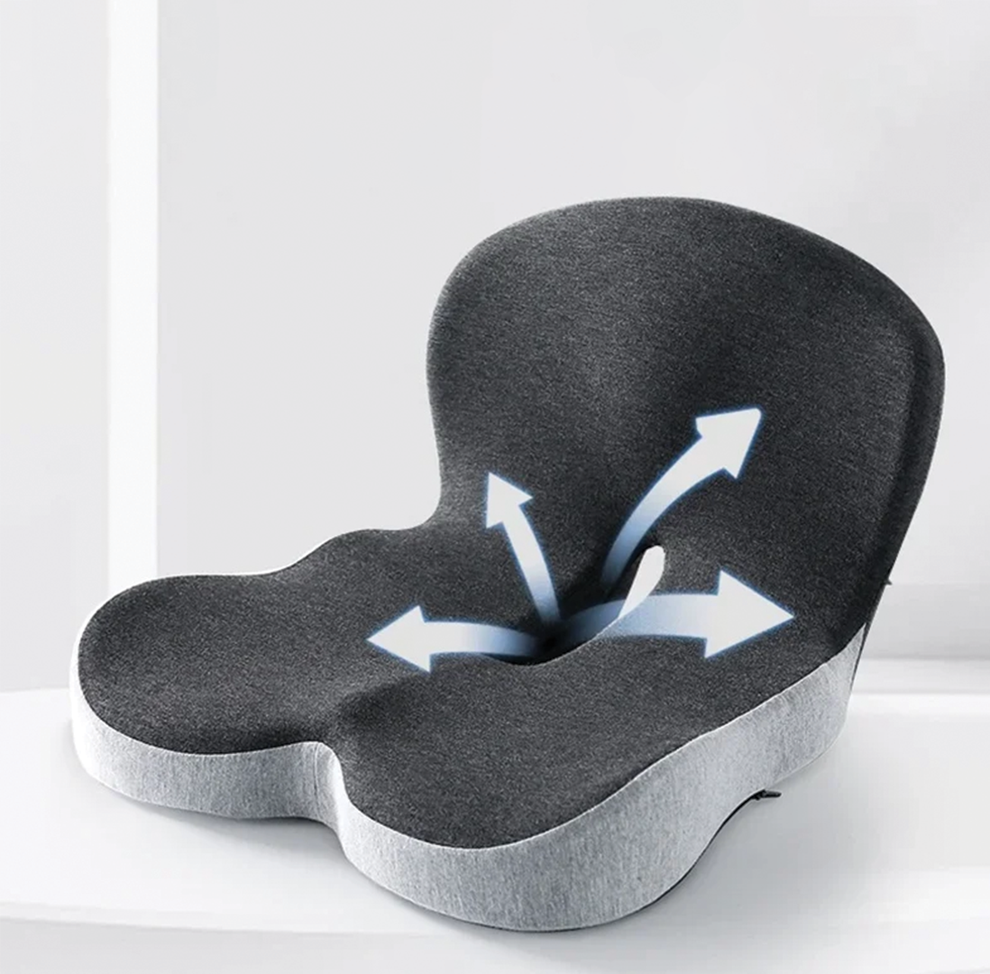 vue d’ensemble du coussin ergonomique posé sur une chaise