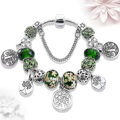 Bracelet arbre de vie en argent et cristal - 18cm