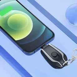 Chargeur portable avec porte-clés - Pomme noire
