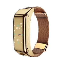 Montre connectée avec écouteur bluetooth - Doré - Bracelet en acier