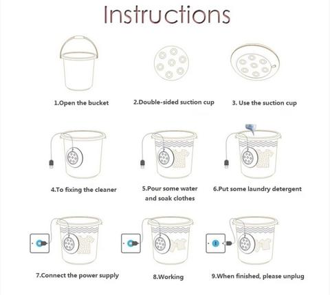 Les instructions Machine à laver à ultrasons portable usb à turbine avec seau pliable