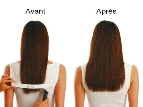 Avant et après utilisation du guide coupe cheveux – instacoup chez une jeune dame